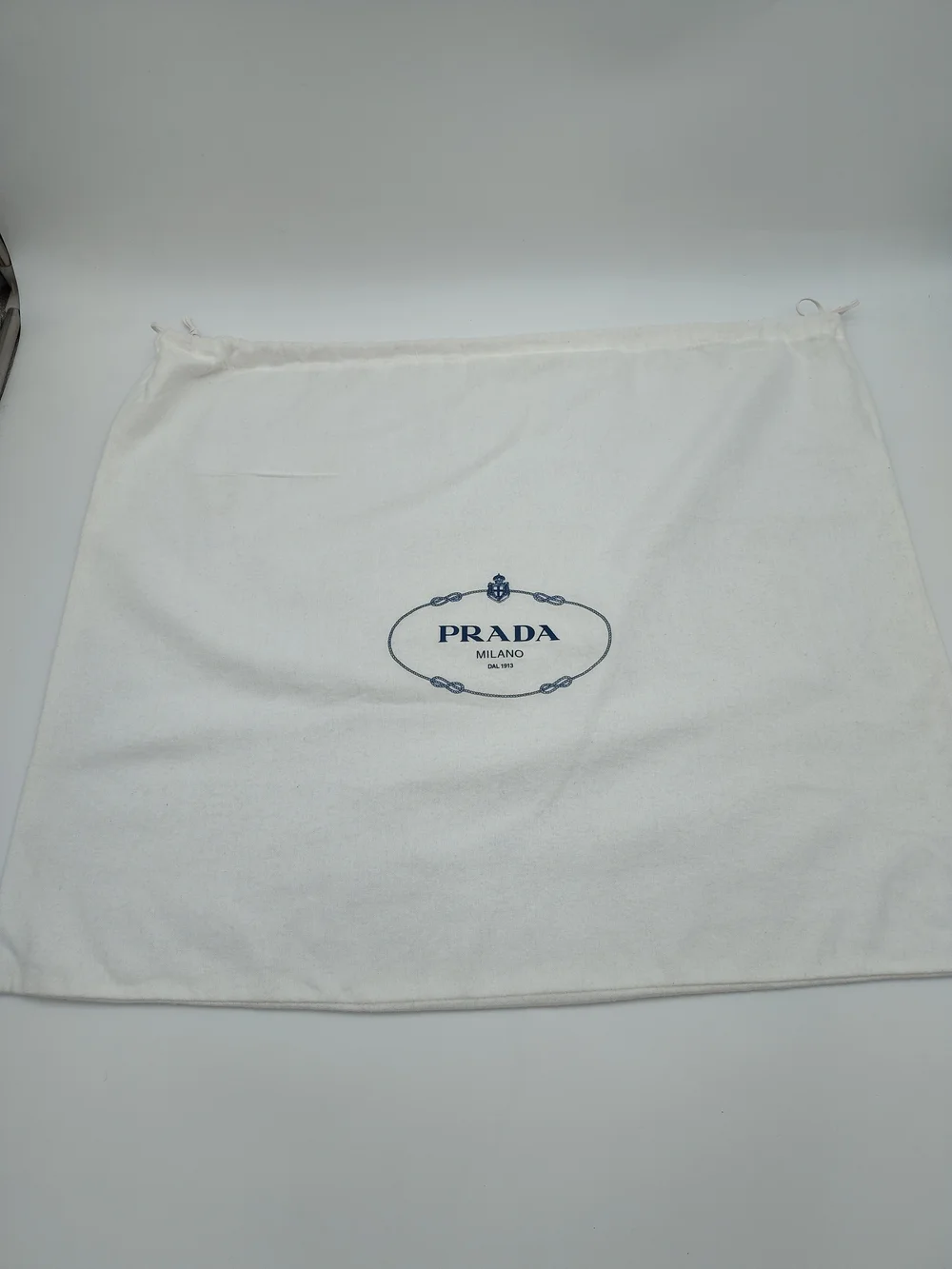 PRADA Large Cotton Drawstring Dust Bag White Blue Milano Storage Cover 23x19 EUC